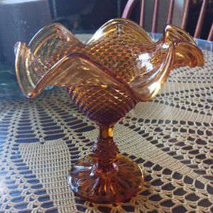 Indiana Glass Fluted Compote Diamond Point Candy Dish - Amber